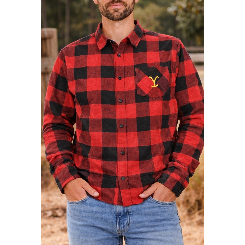 NWOT Yellowstone For The Brand Flannel Shirt Red Black Buffalo Plaid Mens M Warm